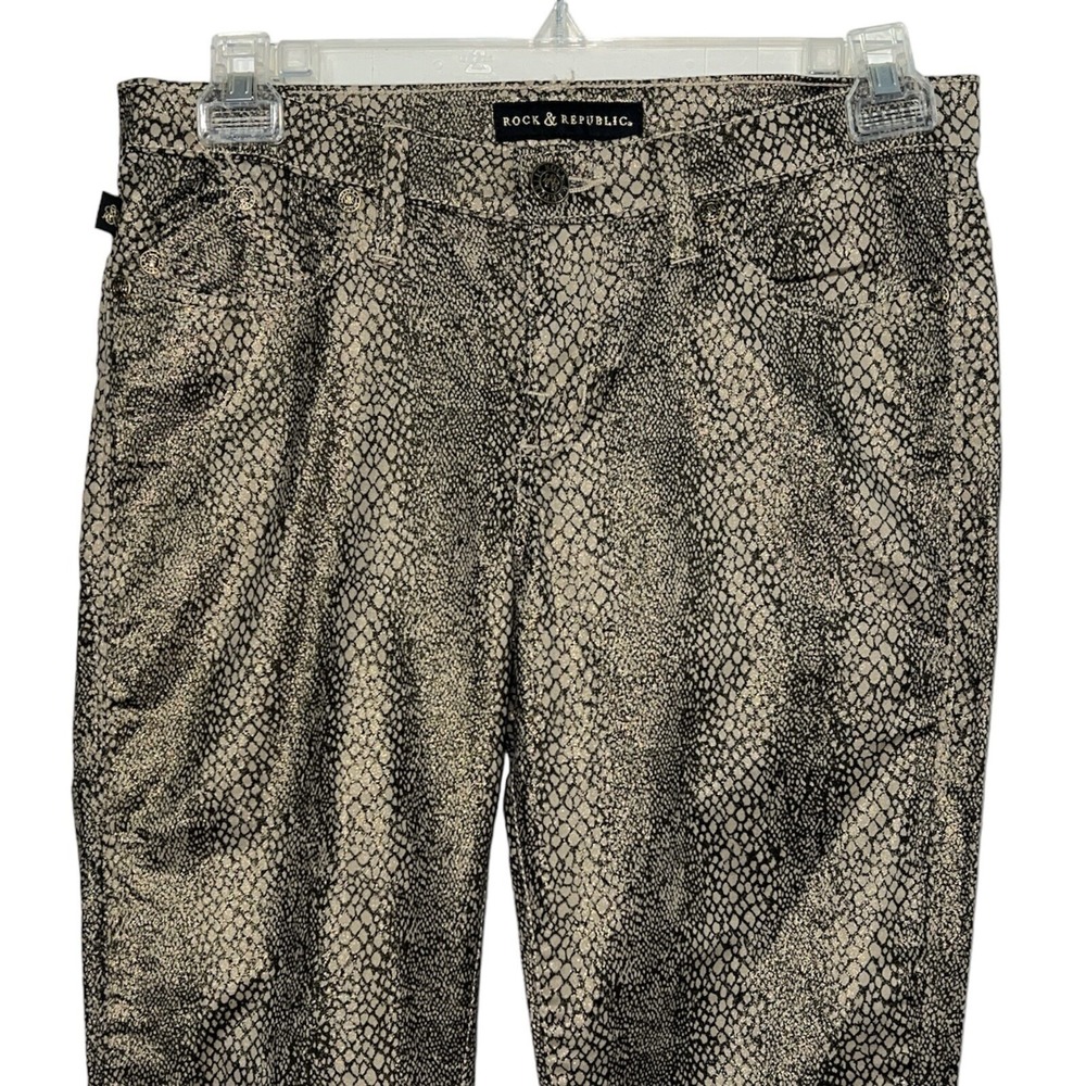 Rock & Republic Berlin Skinny Jeans Womens 12 M Gold Snakeskin Metallic R010118